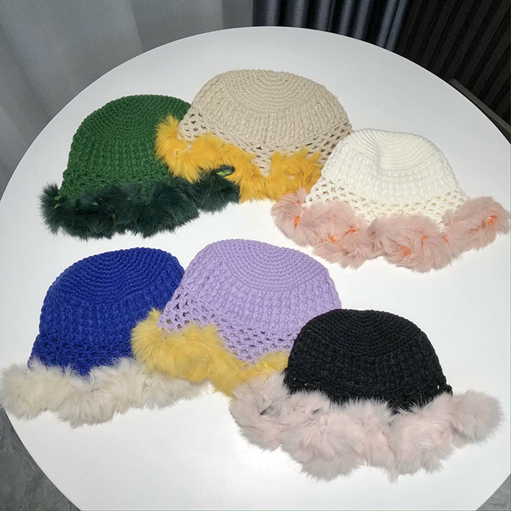Women's Hollow Knitted Fisherman Rabbit Fur Hat