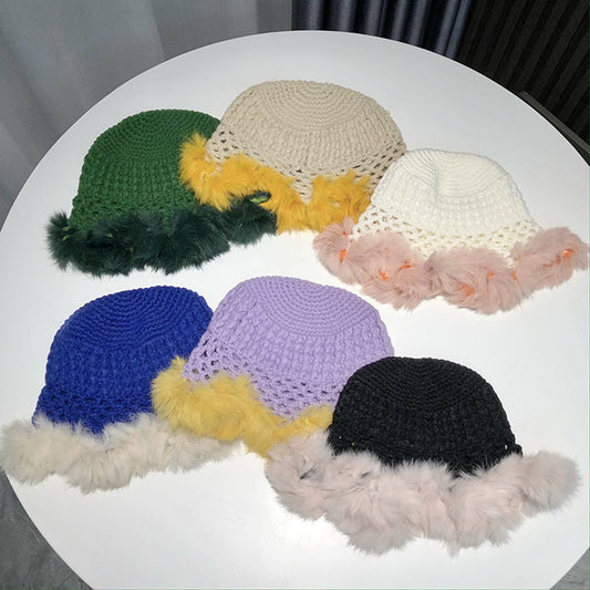 Women's Hollow Knitted Fisherman Rabbit Fur Hat