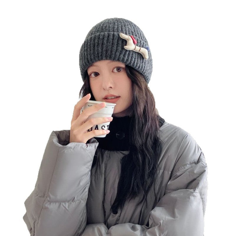 Cute Knitted Hat Fashionable All-match Face-looking Small Windproof Warm Ear Protection Beanie Hat