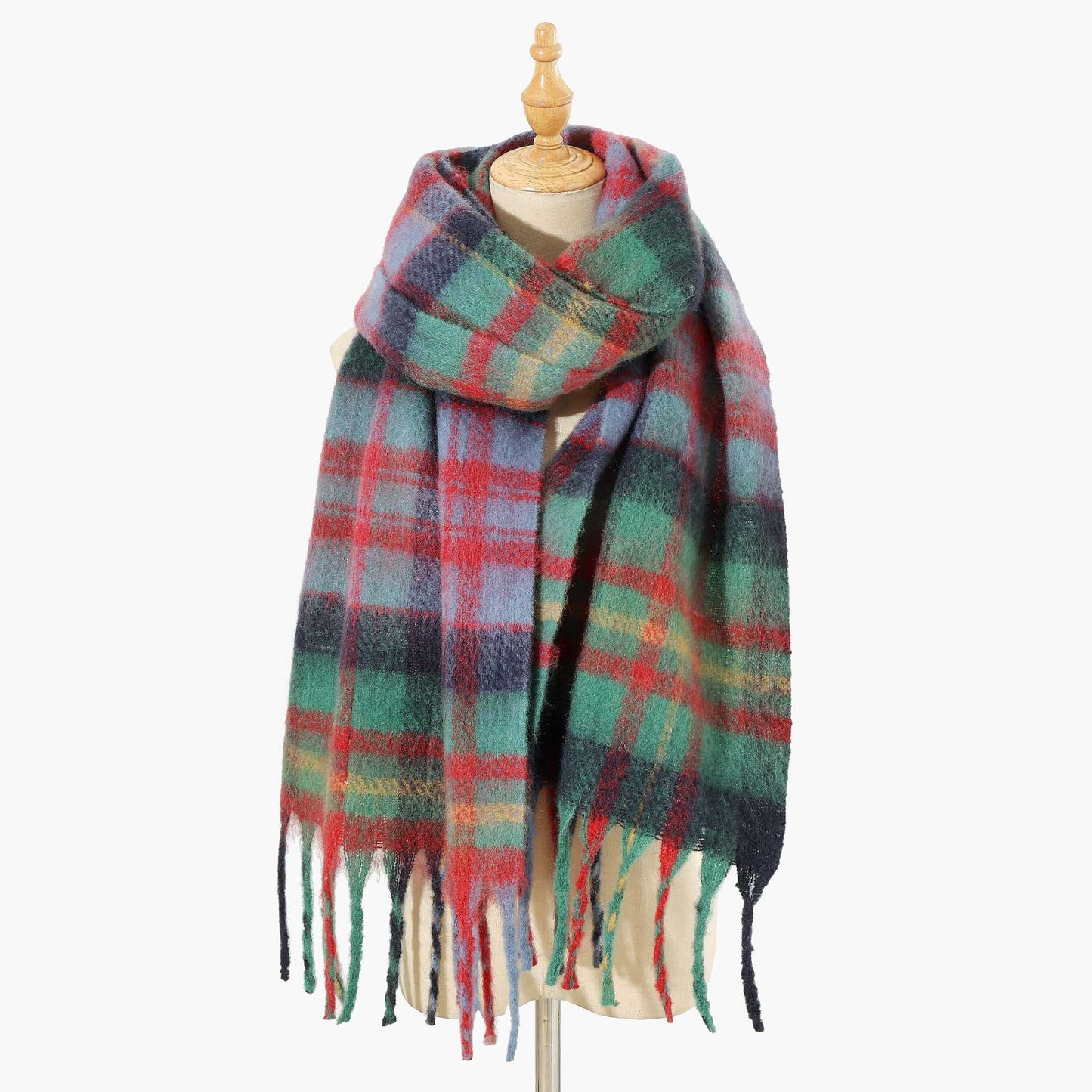 Mohair Rainbow Plaid Fringe Thickened Warm Scarf
