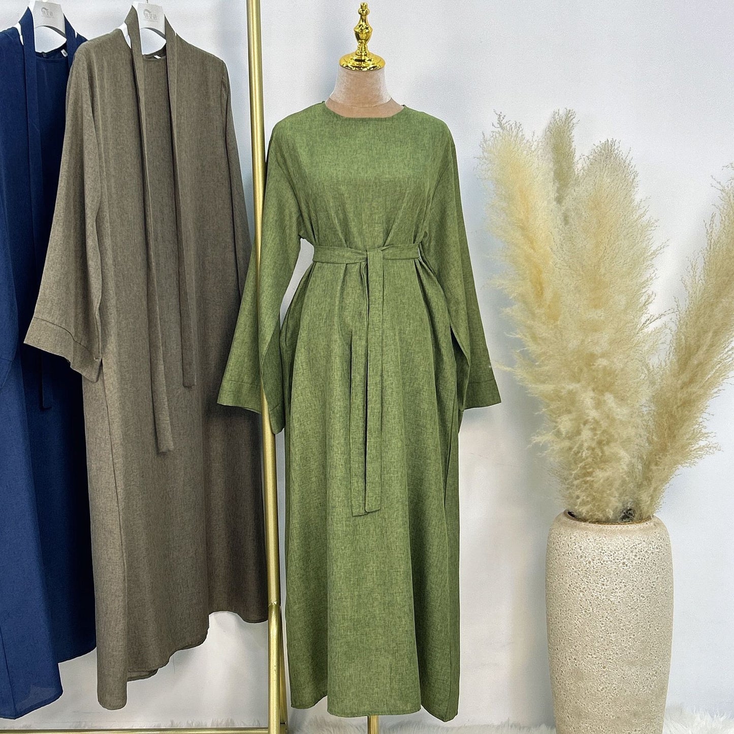 Casual Solid Color Cardigan Robe Suit