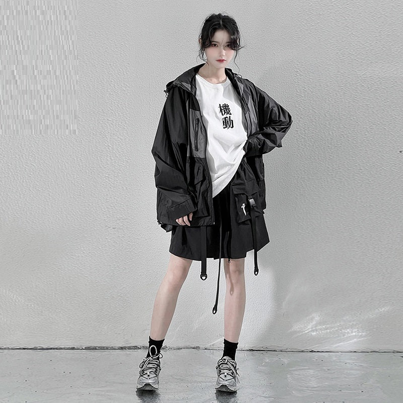 Summer New Mechanical Style Ribbon Short Pantskirt Men And Women Loose Casual With Big Pockets