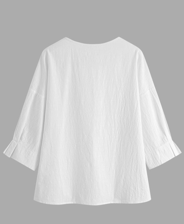 Løs ensfarvet firkantet udskæring halvlangærmet pullover