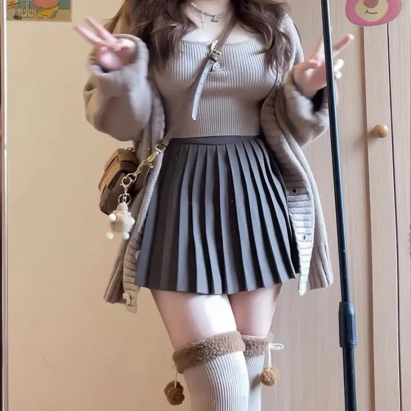 Plus Size Women's Set Lazy Style Retro Knit Sweater