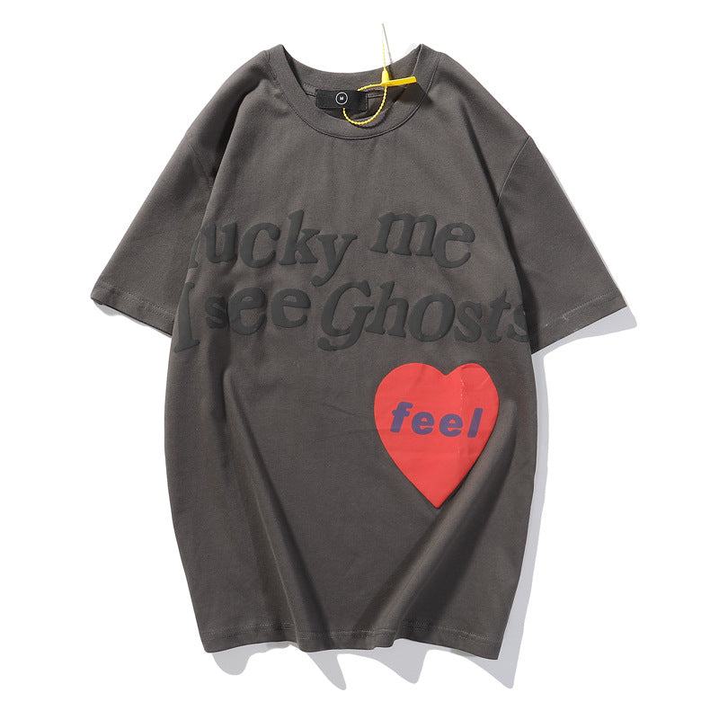 Washed Vintage Distressed Heart Letter High Street Short Sleeve T-Shirt
