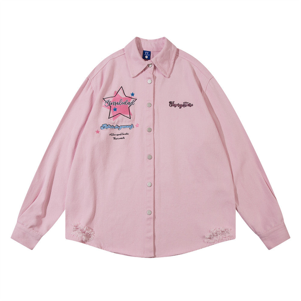 Niche Personality Five-pointed Star Embroidered Long-sleeved Shirt