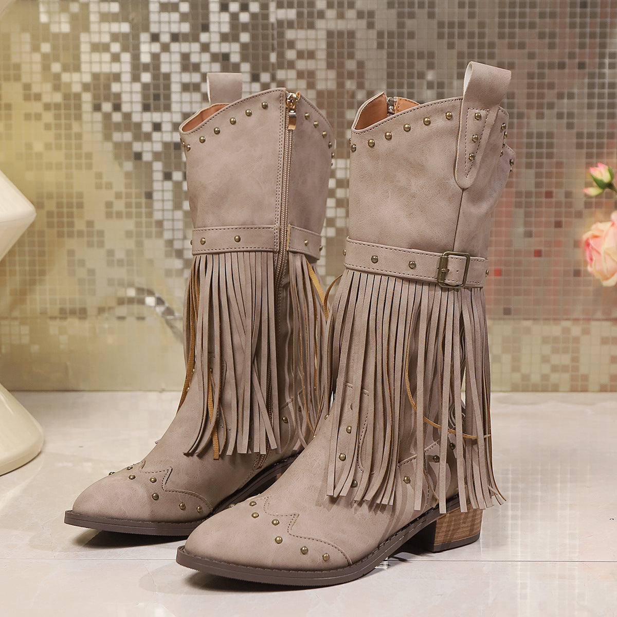 Retro Winter Fashion Square Heel Boots