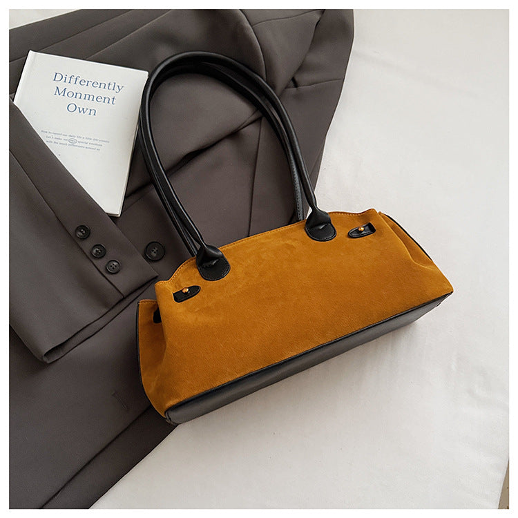 Womens Fashionable All-Match Color-Block Suede Velvet Hand Bag