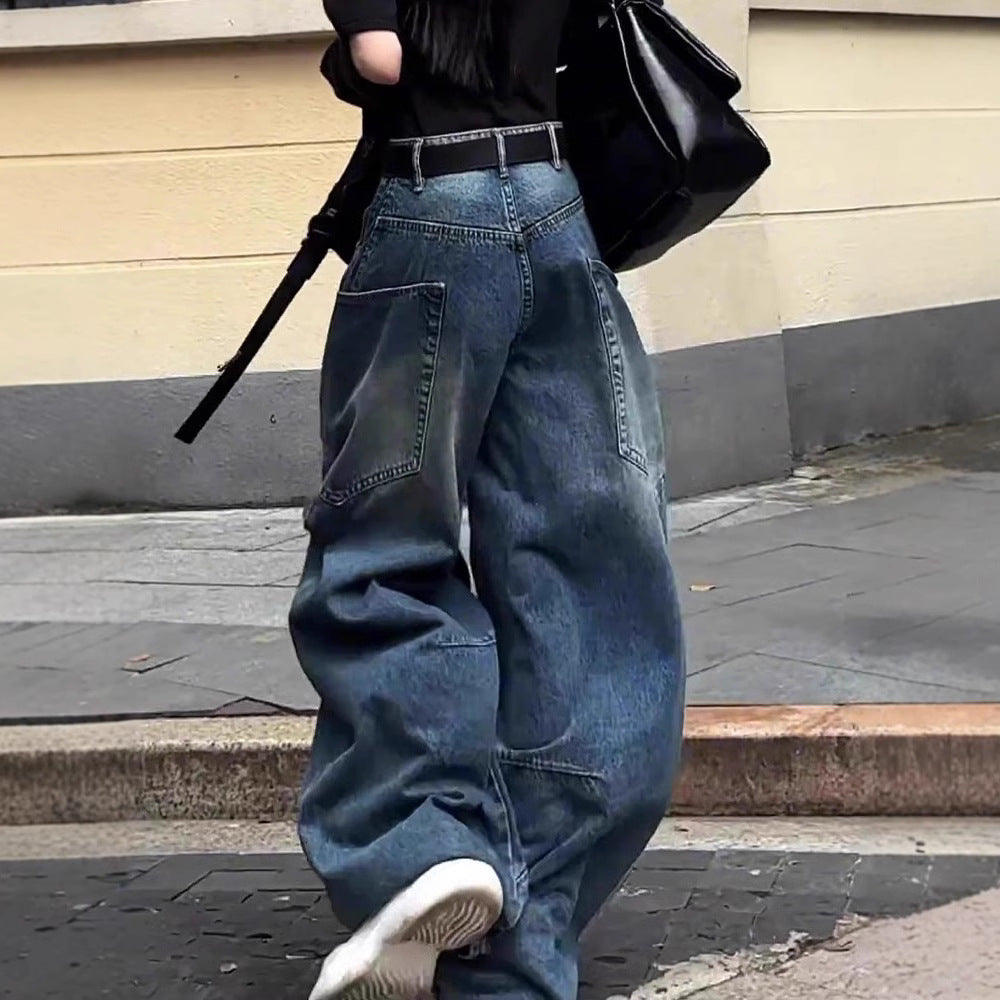 Højtaljede Krøllede Jeans Med Brede Ben Til Kvinder Plus Size Moppe Bukser