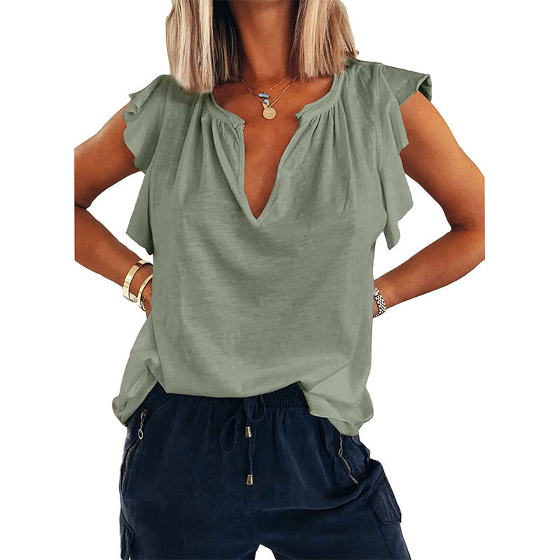V-Neck Short Sleeve Loose Pullover T-Shirt
