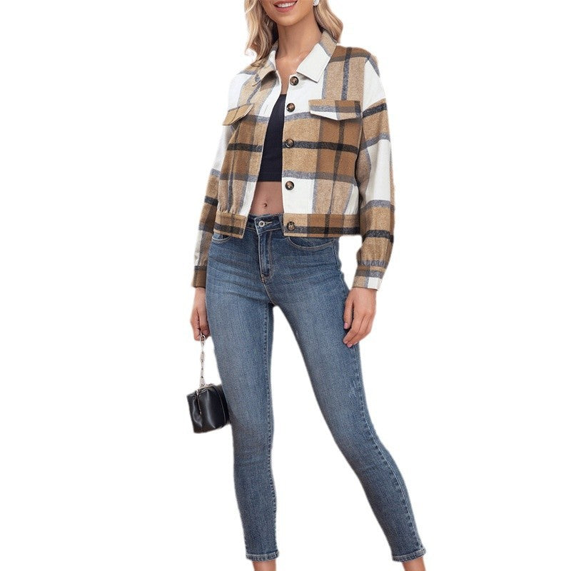 Single-breasted Plaid Lapel Light Long Sleeve Ladies