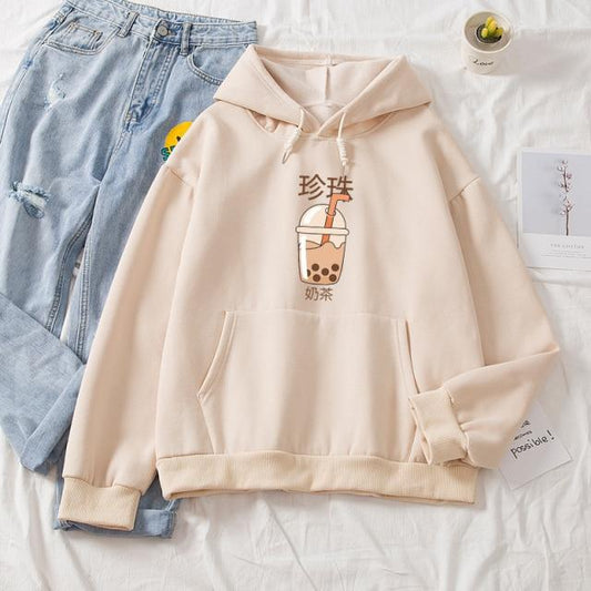 Boba Milk Tea Hoodie Front Print