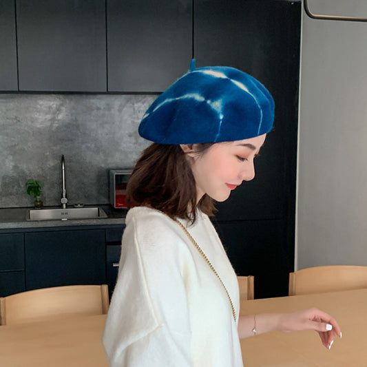Tie Dyed Fine Wool Beret Hat