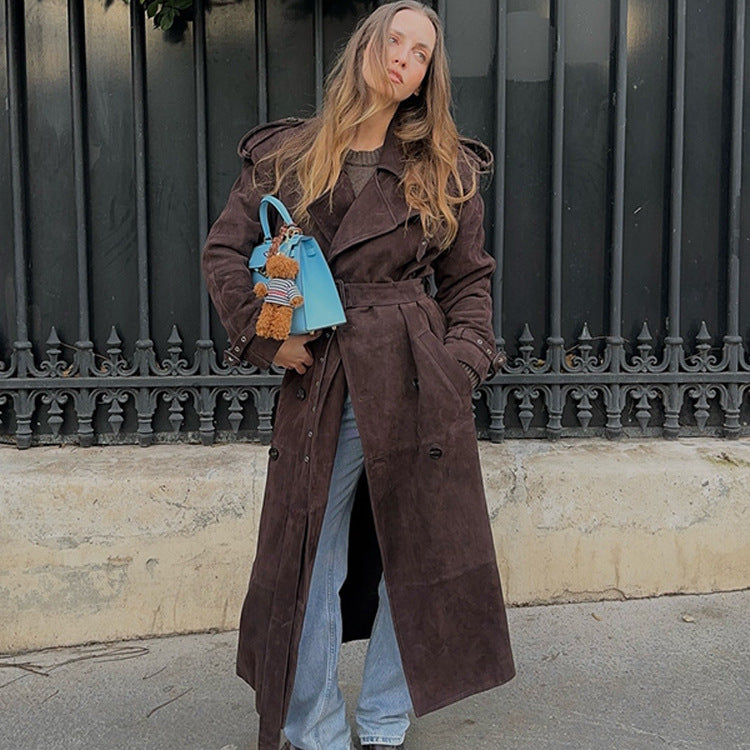 New Temperament Commute Double Breasted Mid-length Loose Woolen Coat