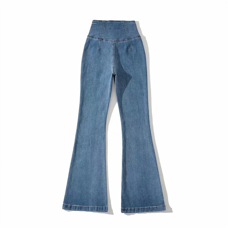 Waist Irregular Denim Bootleg Pants Women