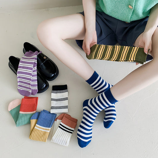 Mid-calf Socks In Colourful Japanese College Style Cotton