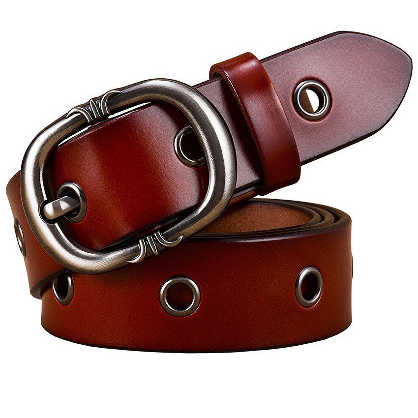Ladies Belt Leather Belt Fashion Two-layer Cowhide Alloy Pin Buckle Belt