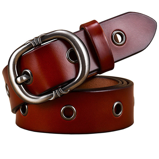 Ladies Belt Leather Belt Fashion Two-layer Cowhide Alloy Pin Buckle Belt