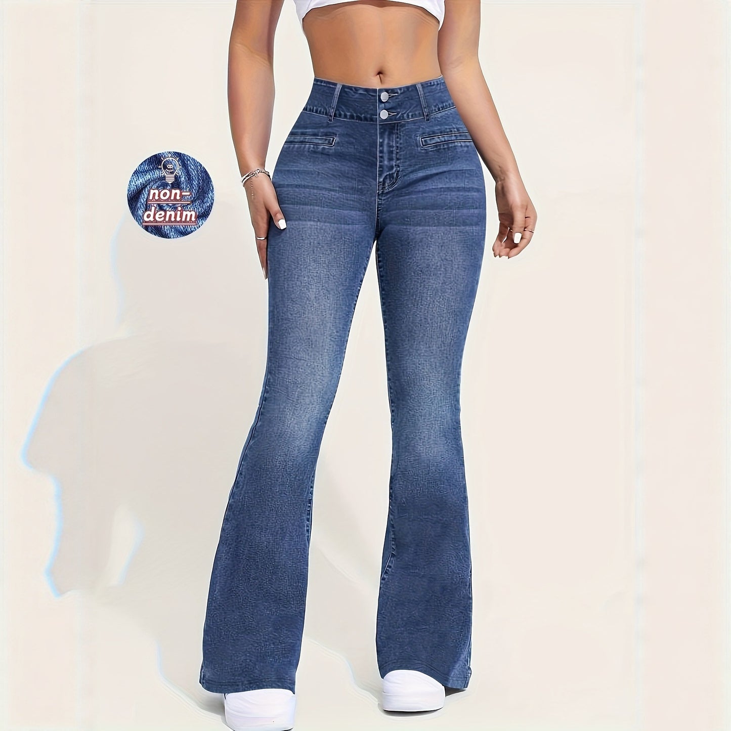 Retro Blue Edgy Low-rise Flared Faux Denim