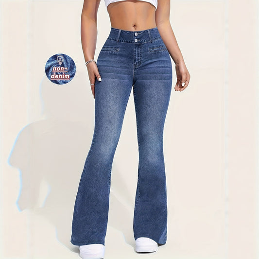 Retro Blue Edgy Low-rise Flared Faux Denim