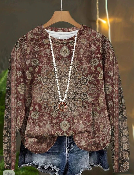 European And American Printing Long Sleeve Casual Top Autumn Winter Sweater