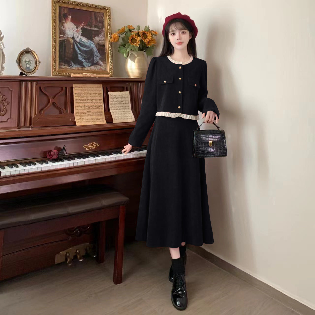 Small Chanel-style Corduroy Skirt Two-piece Set For Women