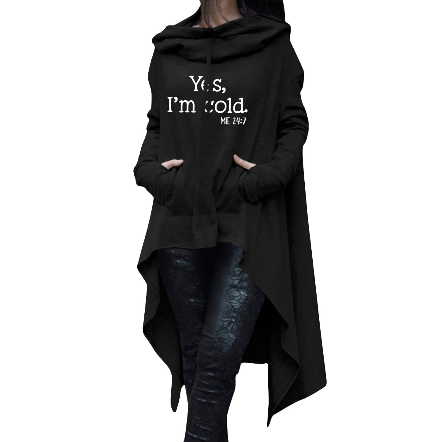 Efterår og vinter mellemlang hættetrøje med Halloween-print, afslappet top i plus size