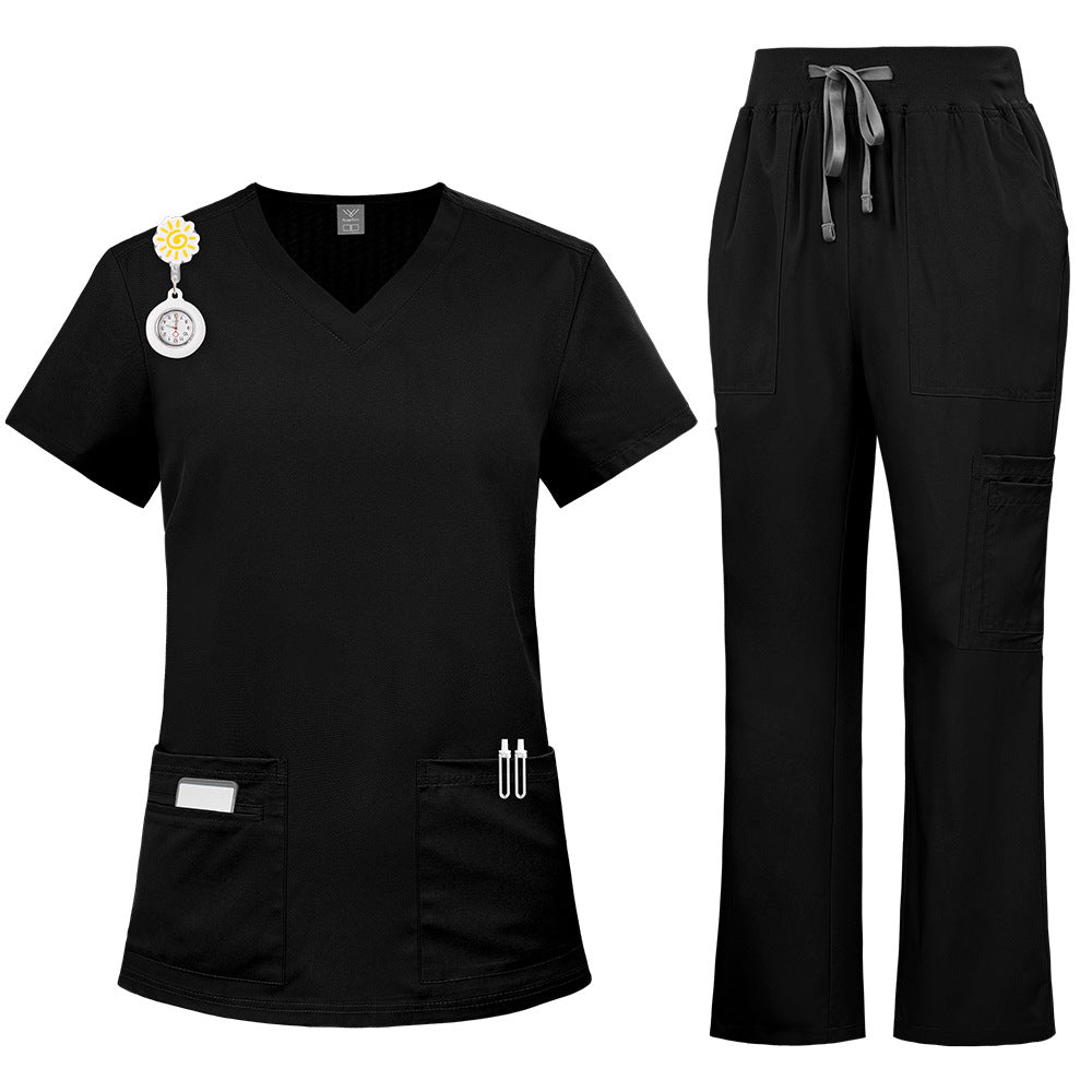 Solid-color Nurse Uniform Workwear Two-piece Set With Embroidery