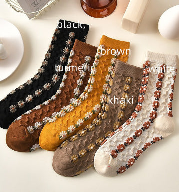 Vintage Floral Pure Cotton Medium Tube Socks