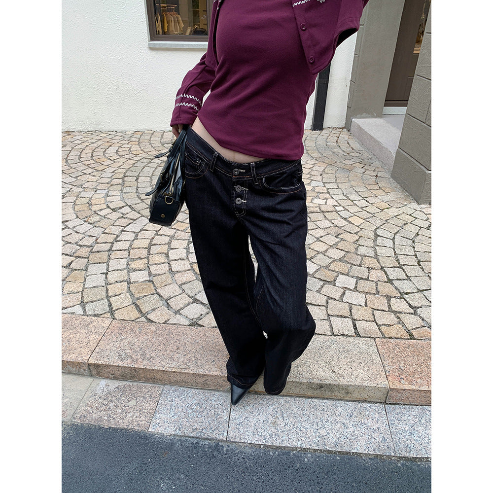 Scimitar Cowboy Wide-Leg Pants With Front Buttons For Shorter Statures