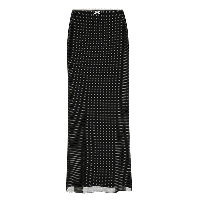 Small Bowknot Polka Dot Long Skirt