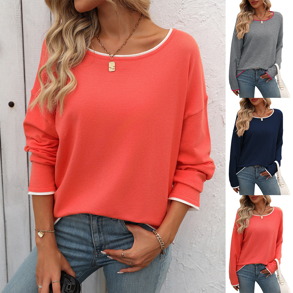 European And American Round Neck Color Jump Core Yarn Long Sleeve Sweater