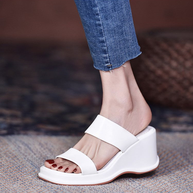 Women's Solid Color Platform Wedge Slippers