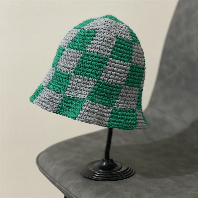 Women's Japanese Ins Checkerboard Plaid Fisherman Hat