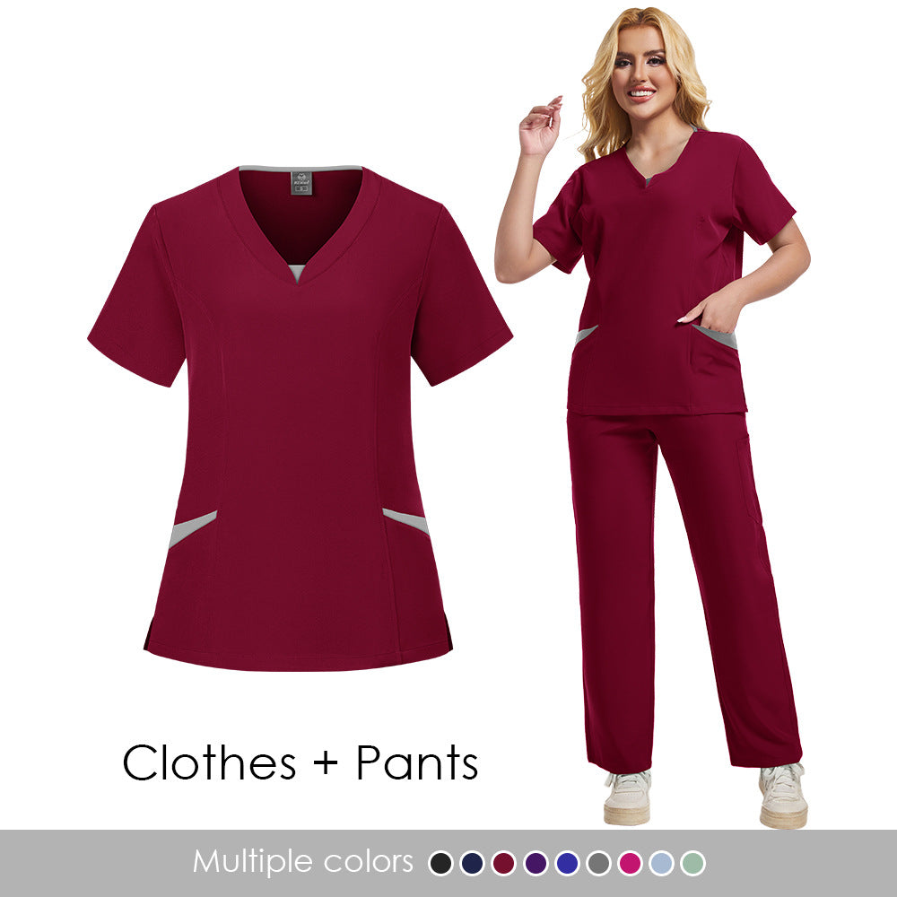 Unisex Dental Clinic Scrub Top With Color-block Design