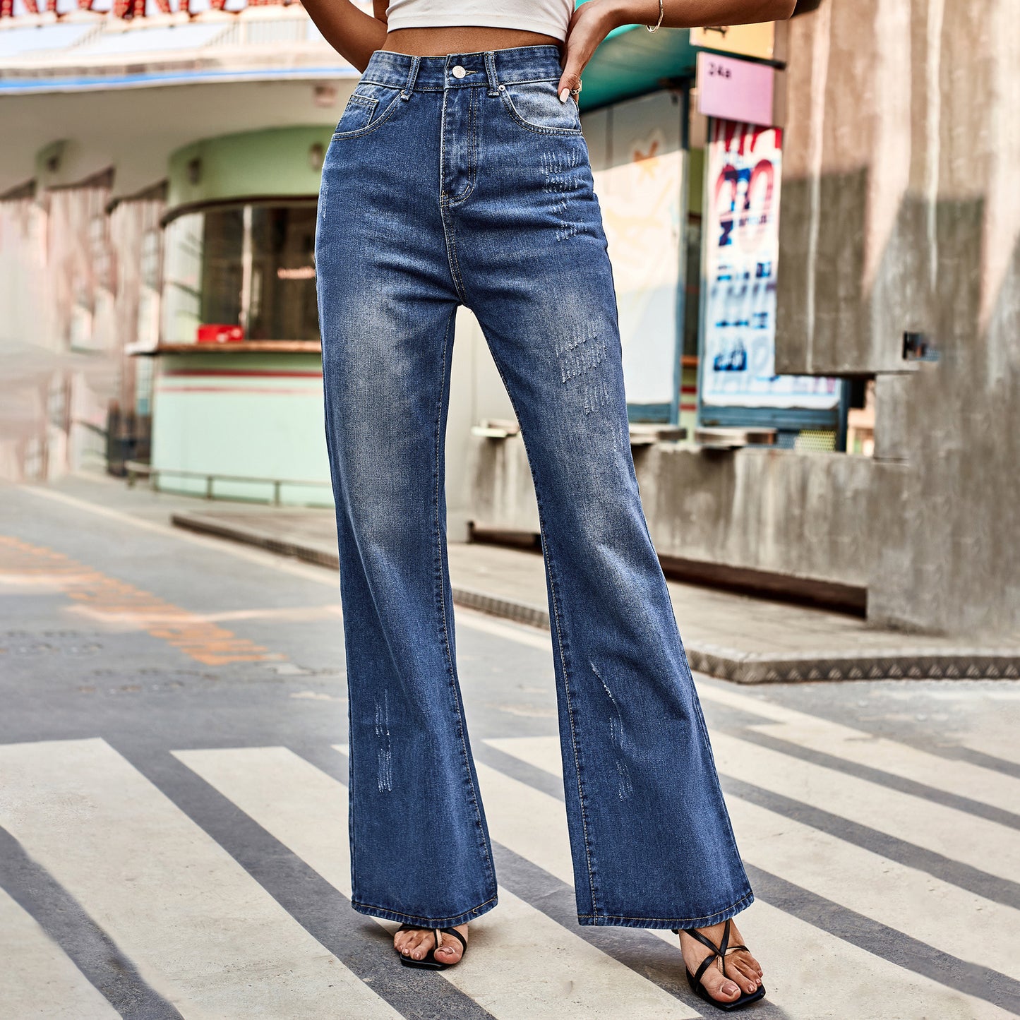 Mid-waist Washed Skinny Denim Trousers