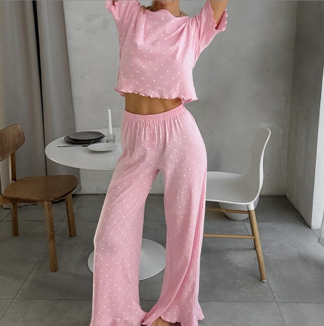 Loose Knitted Polka Dot Pajamas Two-piece Set