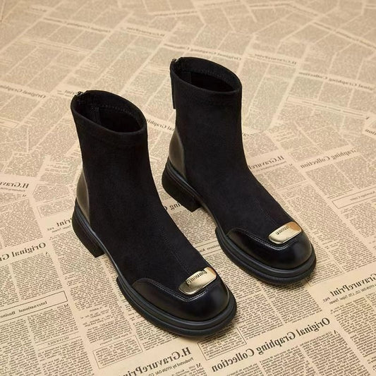 Height Increasing Stitching Short Thick Bottom Chunky Heel Martin Boots