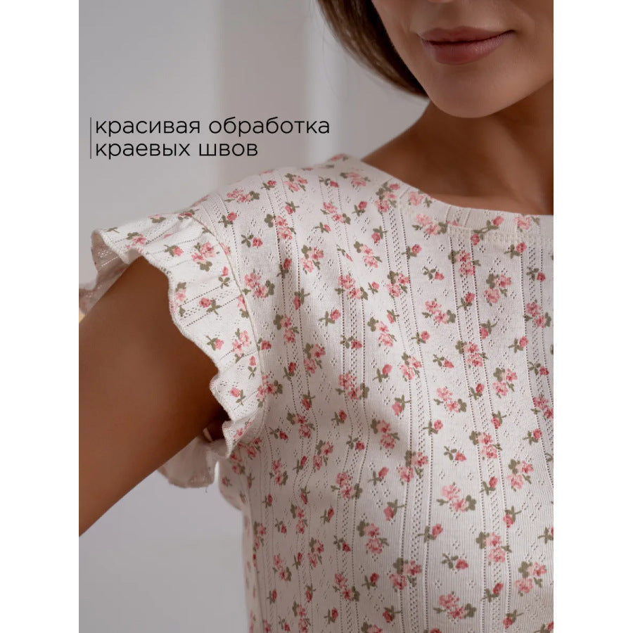 Milk Silk Fabric Floral Print Spring Summer Womens Loungewear Set