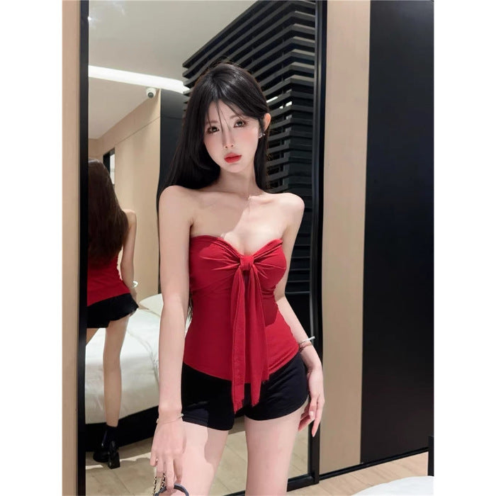 Womens Sleeveless Form-fitting Top With Tie Details For Outerwear