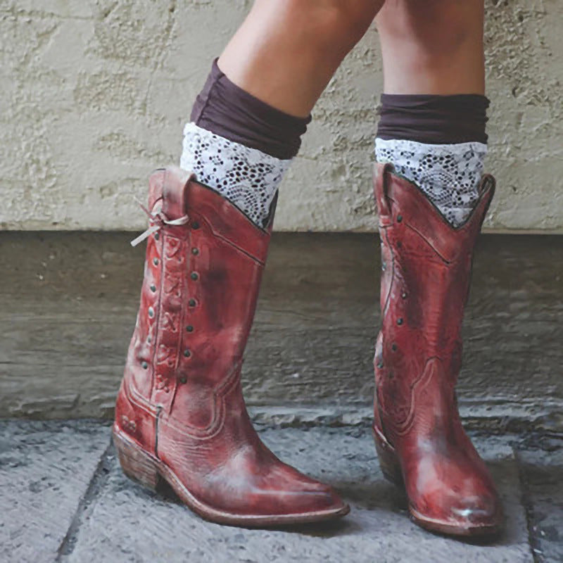 European And American Style Thick Heel Plus Size Mid-tube Knight Boots Women Boots