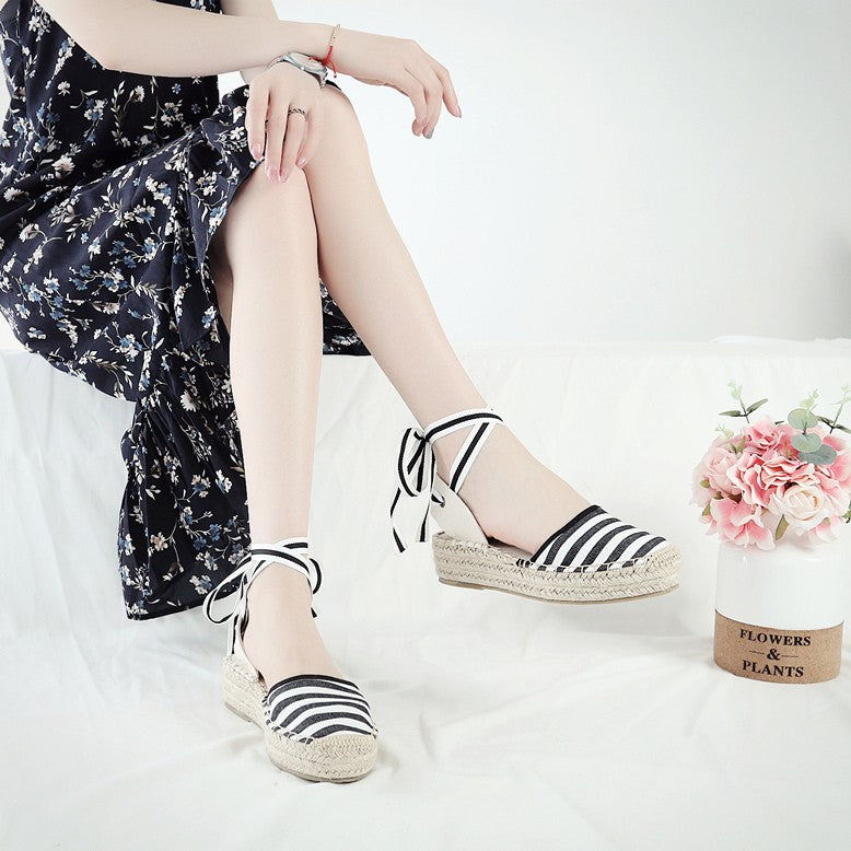 Roman Style Lace Up Sandals Muffin Thick Sole