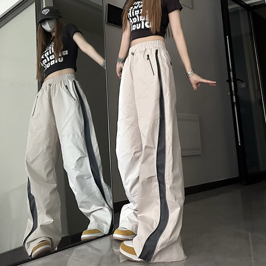 American High Street Zipper Stitching Pants Summer Fashion New Loose Design Straight