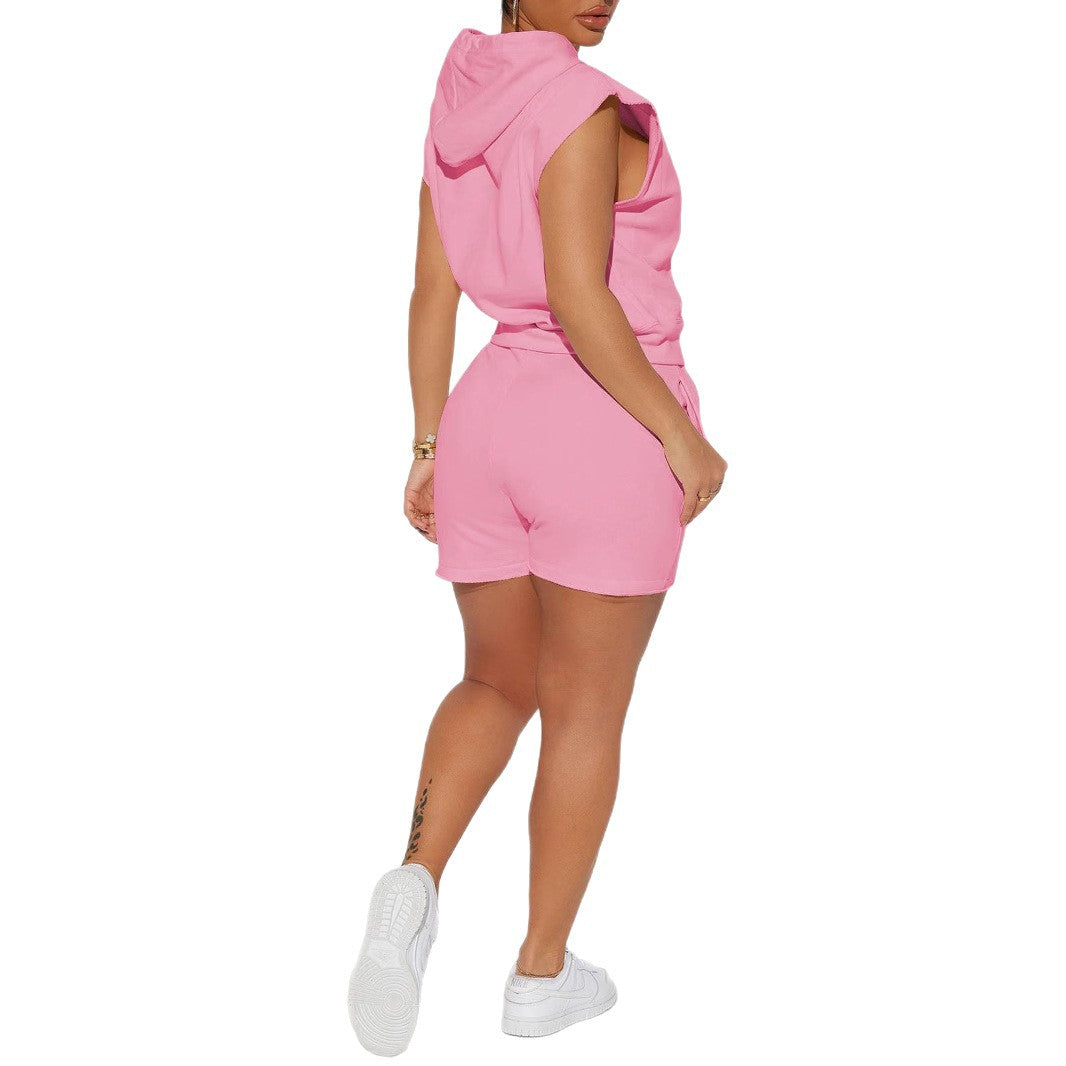 Solid-color Casual Two-piece Sporty Set With A Hooded Pocket