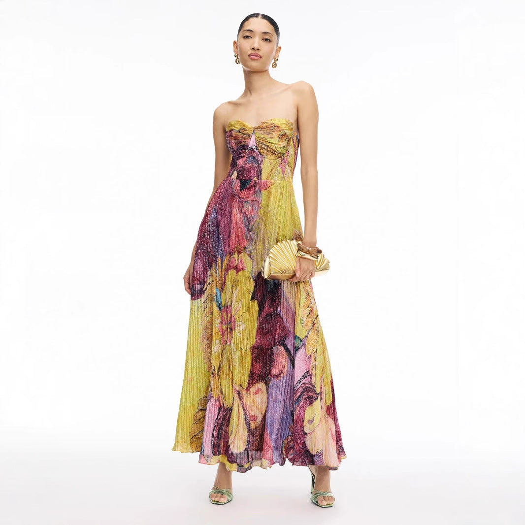 Womens Stylish Strap Pleated A-line Dress