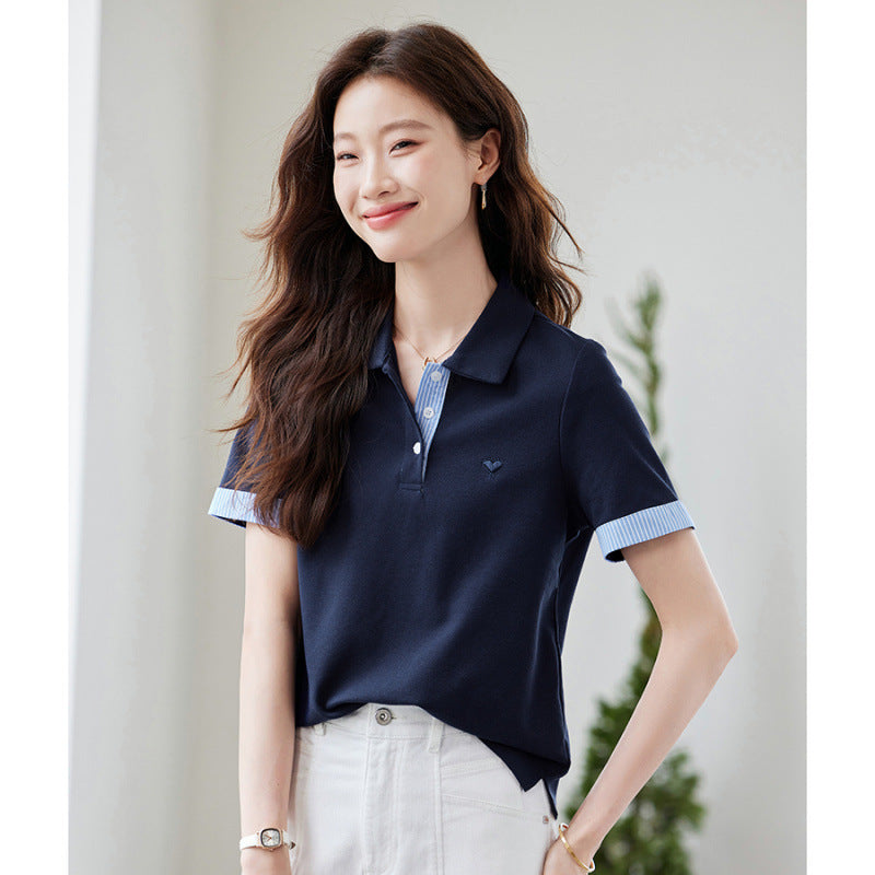 Women's American-style Faux Two-piece Off-shoulder Short-sleeve T-shirt