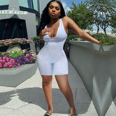Women's American Sports Vest Knit Pit Short Jumpsuit