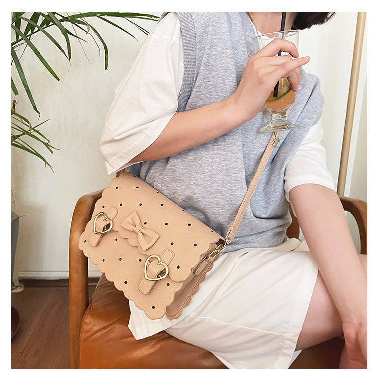 Japanese Anime Peripheral Vintage Style Cute Funny Embroidered Biscuit Bag Bow Soft Girl Student Pu Messenger Bag