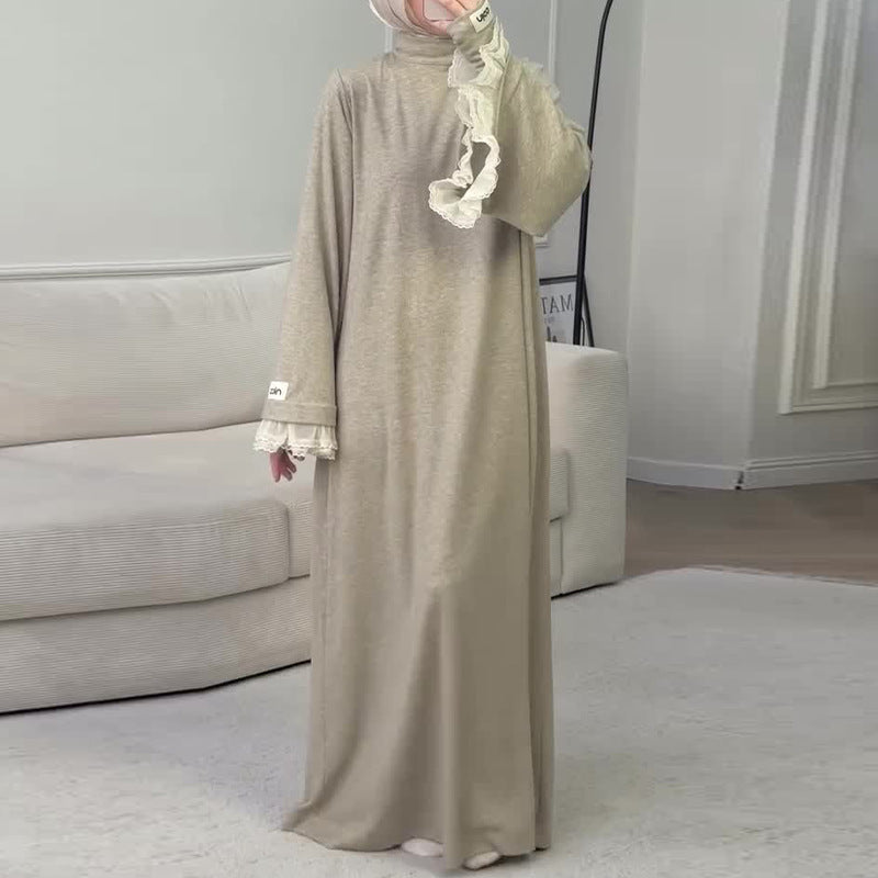 Dame plus-size blondekjole med rund hals