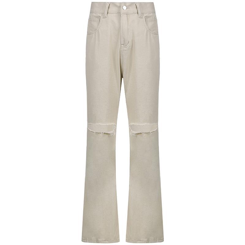 Casual Wide-leg Pants Ripped High-waist Denim Trousers
